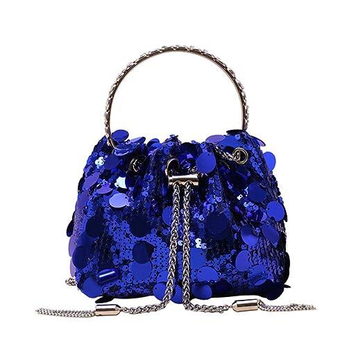 Front. Fabibe - Women Sparkly Sequin Clutch Purse Glitter Metal Tassel Evening Handbag Crossbody Bag For Party Prom Banquet - Blue.