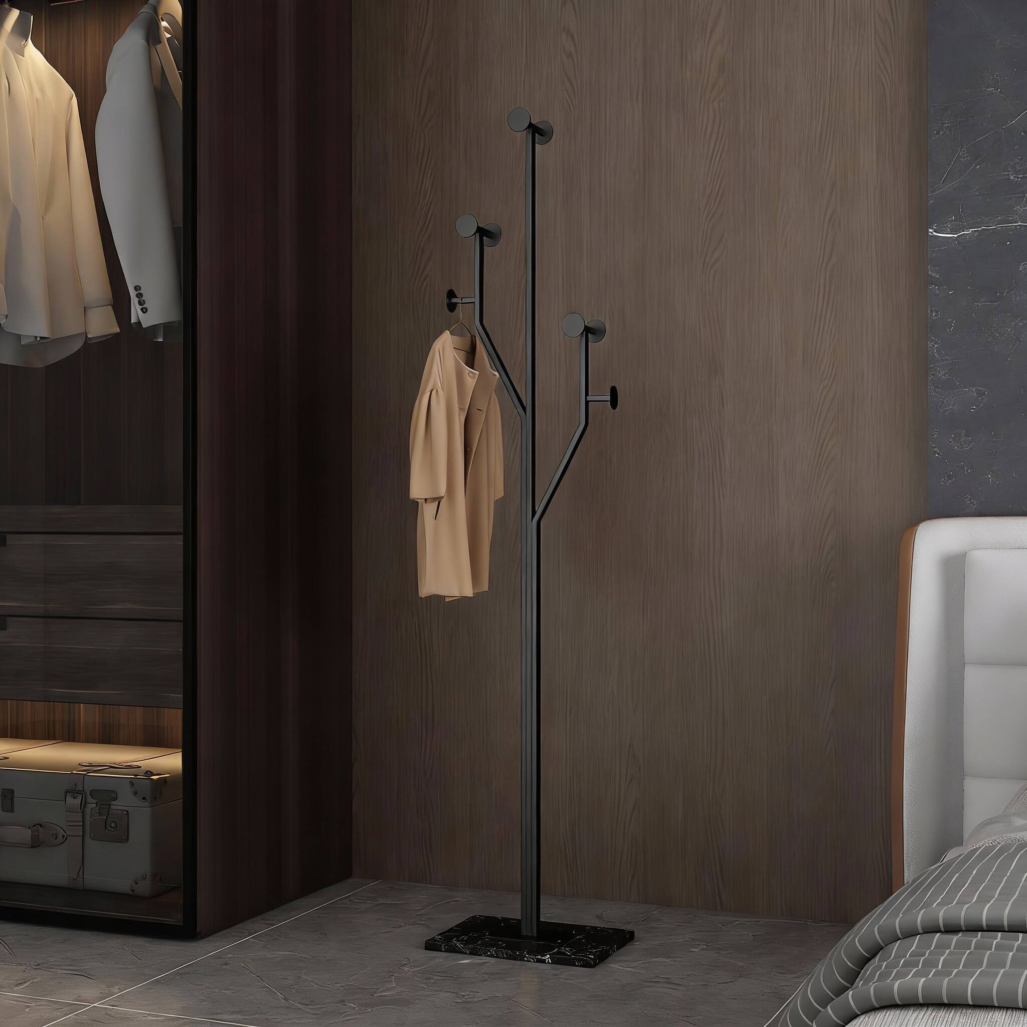 Alt View 3. Frangdom - Tree Coat Rack Marble Base 8 Hooks Corner Stand - Gold 10.24"D x 14.96"W x 68.9"H.