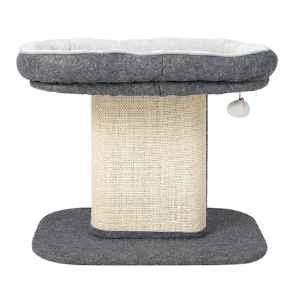 Front. Kadyn - Cat Tower, Cat Tree for Indoor Cats, Modern Cat Tree Tower with Large Plush Perch and Sisal Scratching Plate-Gray - Gray.