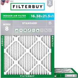 Filterbuy - 16.38x21.5x1 MERV 8 Dust & Allergy Defense, Electrostatic Pleated HVAC AC Furnace Air Filters Replacement (2-Pack) - Silver