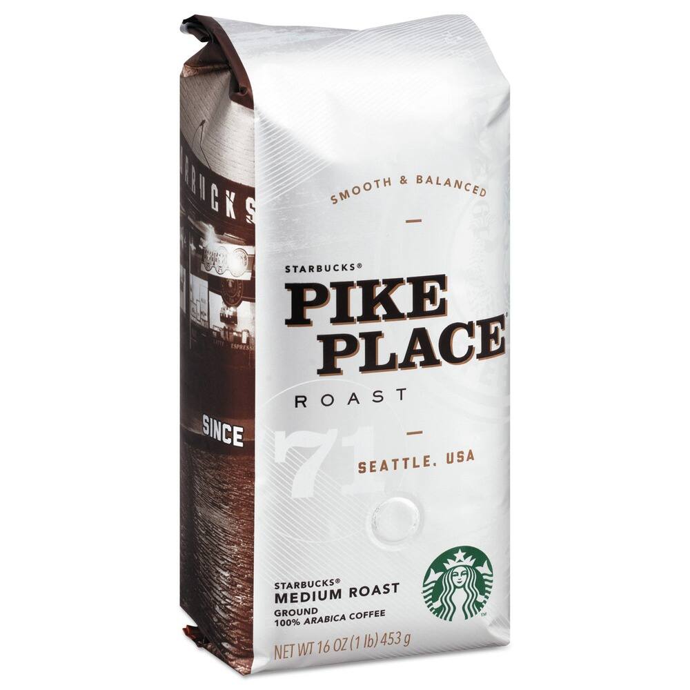 Smooth & Balanced  
Starbucks Pike Place Roast  
Since 1971  
Seattle, USA  
Starbucks Medium Roast  
Ground Coffee  
100% Arabica  
Net WT 16 oz (1 lb) 453 g