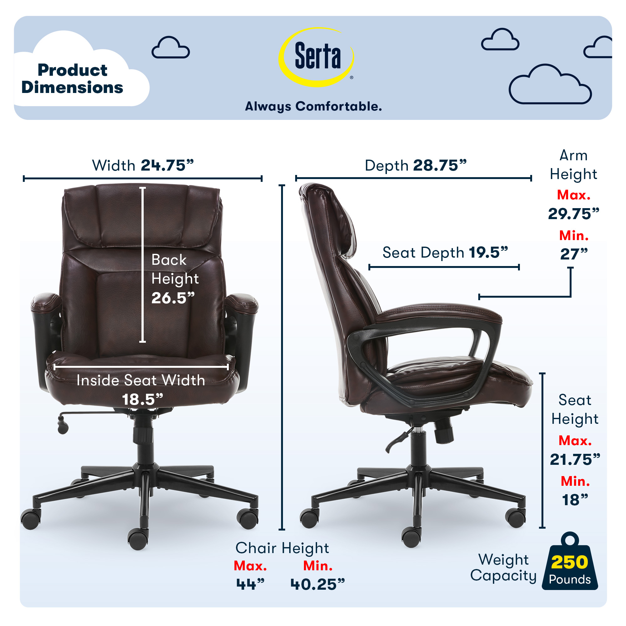 Left View: Serta - Hannah Upholstered Executive Office Chair with Pillowed Headrest - Smooth Bonded Leather - Biscuit