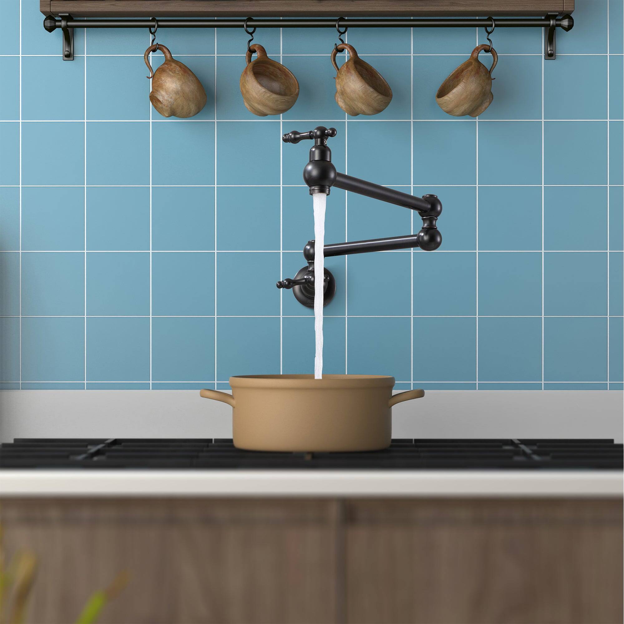 Alt View 9. Boyel Living - 1.8 GPM Wall Mounted Pot Filler with Mounting Hardware Double Handles and Ceramic Cartridge in Oil Rubbed Bronze - Oil Rubbed Bronze.