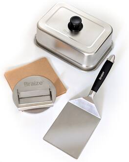 Braize - Smash Burger Press Kit with Melting Dome - Silver