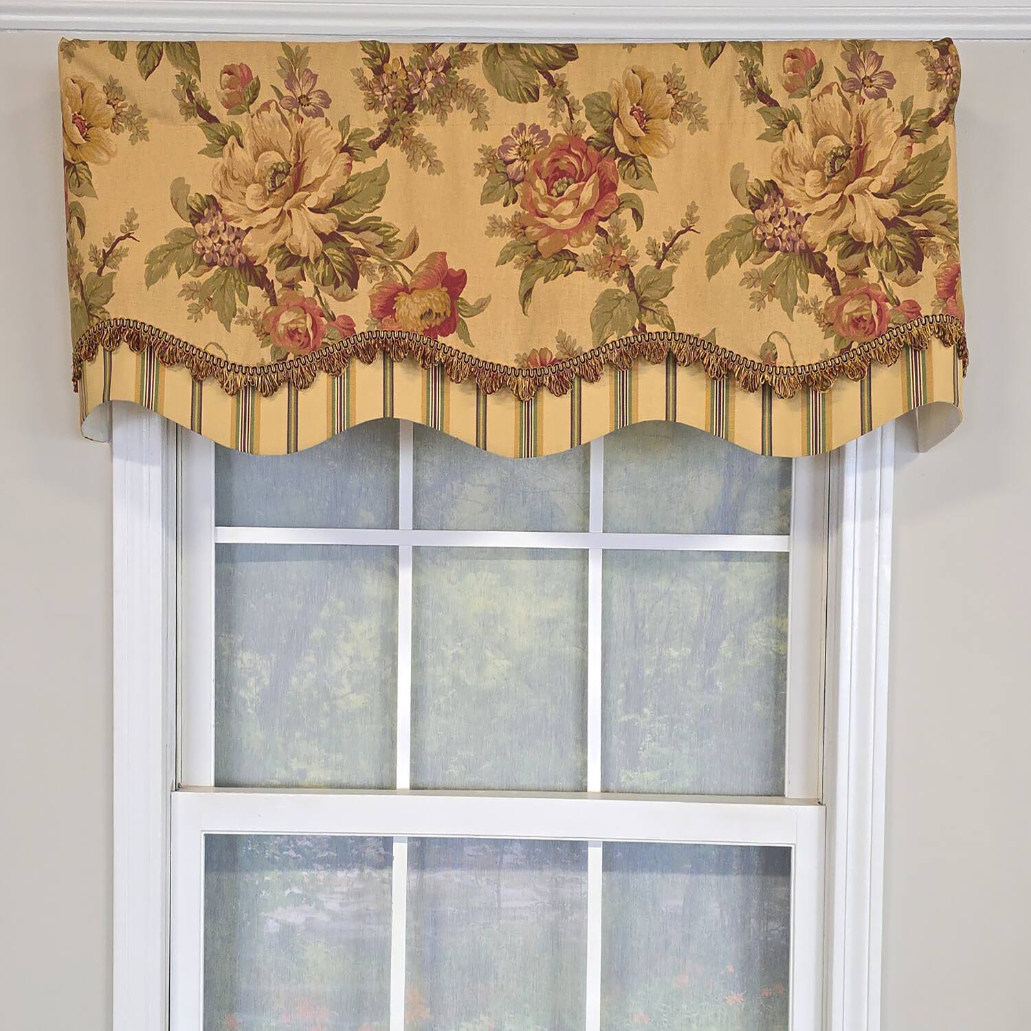 Angle. RLF Home - RLF Home 100% Cotton Dewsbury Glory  Fully lined Windows Rod Pocket Valance 50" x 16"  Beige - Beige.
