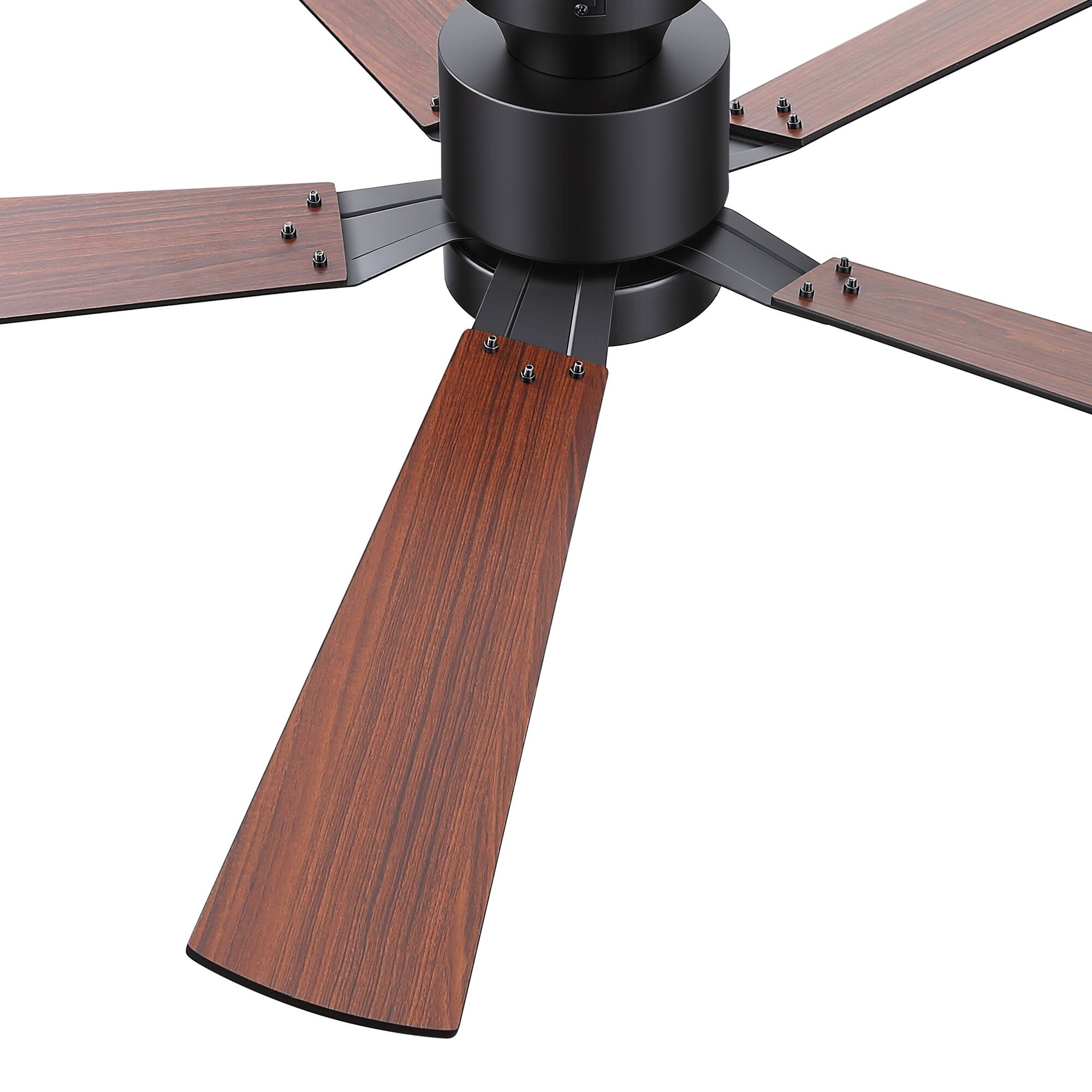 Alt View 8. Breezary - 52-Inch Modern Ceiling Fan with Acrylic Light Shade, RGB LED Light, 6-Speed Remote, Timer, Flush Mount - Black and Walnut.