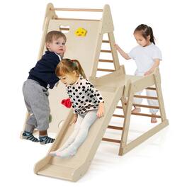 Gymax - 3-In 1 Jungle Gym Playground for Toddlers w/ Extended Slide & Wooden Climber - Natural