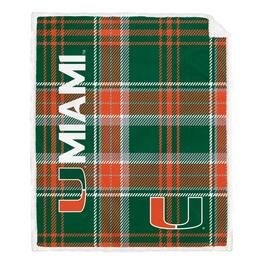 Pegasus - Miami Hurricanes 50" x 60" Playmaker Plaid Ultra Cozy Sherpa Throw - Multicolor