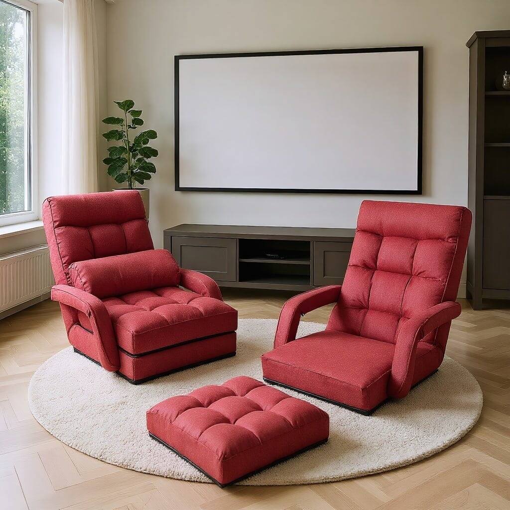 Kadyn - Folding Lazy Floor Chair Sofa with Armrests and Pillow-Red, Versatile Chair for Reading, Watching TV, Gaming - Red