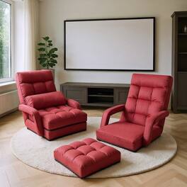 Resenkos - Folding Lazy Floor Chair Sofa with Armrests and Pillow-Red, Versatile Chair for Reading, Watching TV, Gaming - Red