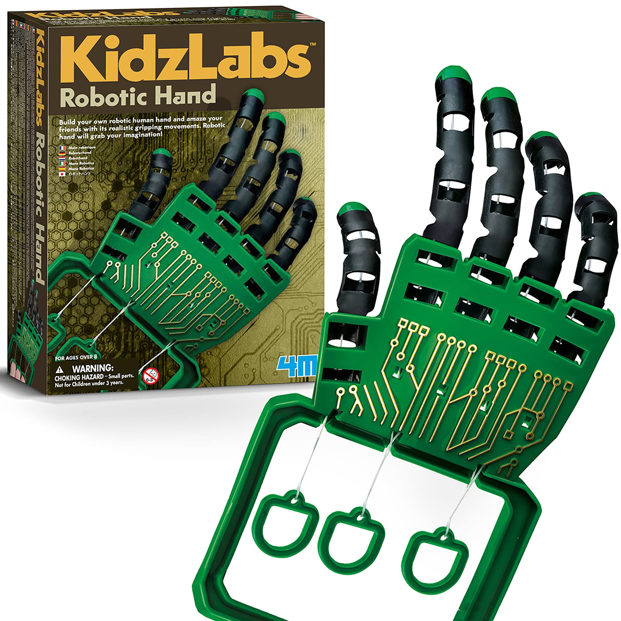 KidzLabs Robotic Hand | Build your own robotic human hand and amaze your friends with realistic gripping movements. Your robotic hand will grab your imagination. Ages 8+. WARNING: Small parts. Not for children under 3 years.
