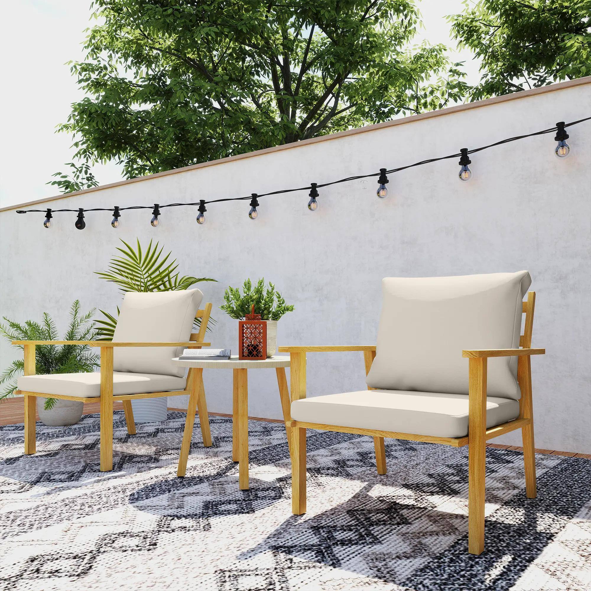 Back. Resenkos - Resenkos 3 Pieces Outdoor Bistro Set, Two Armchairs And A Round Table, Steel, Cream White - Cream White.