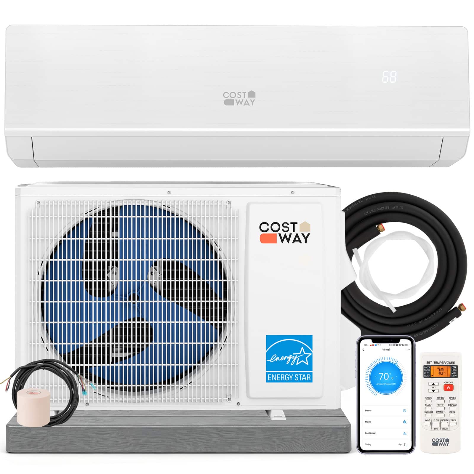 Costway - 18000 BTU Mini Split Air Conditioner & Heater 25 SEER2 208-230V AC Unit - White