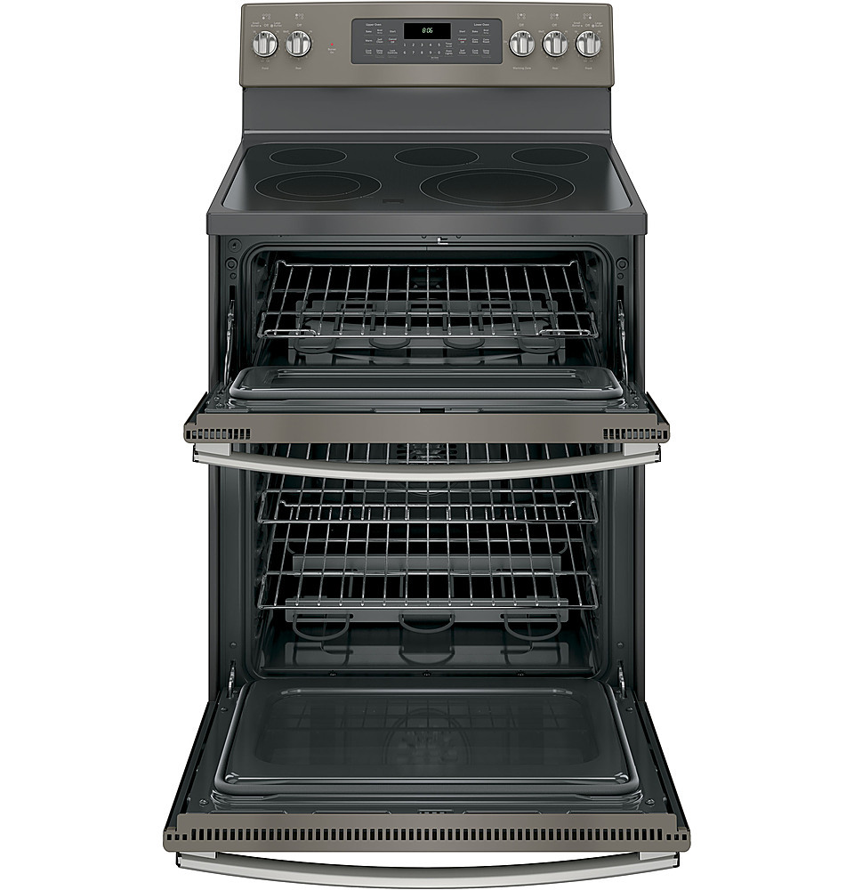 Angle View: GE Profile P2B940SEJSS 5.6 Cu. Ft. Stainless Steel Dual-Fuel Free-Standing Convection Range with Warming Drawer