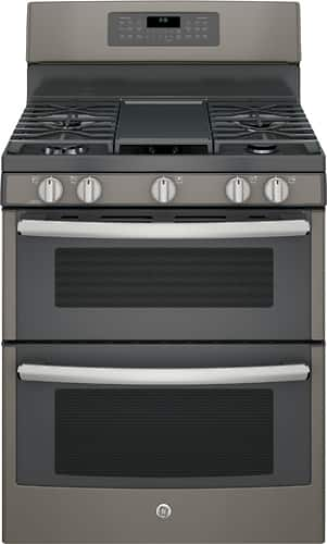 GE - 6.8 Cu. Ft. Self-Cleaning Freestanding Double Oven Gas Convection Range - Slate