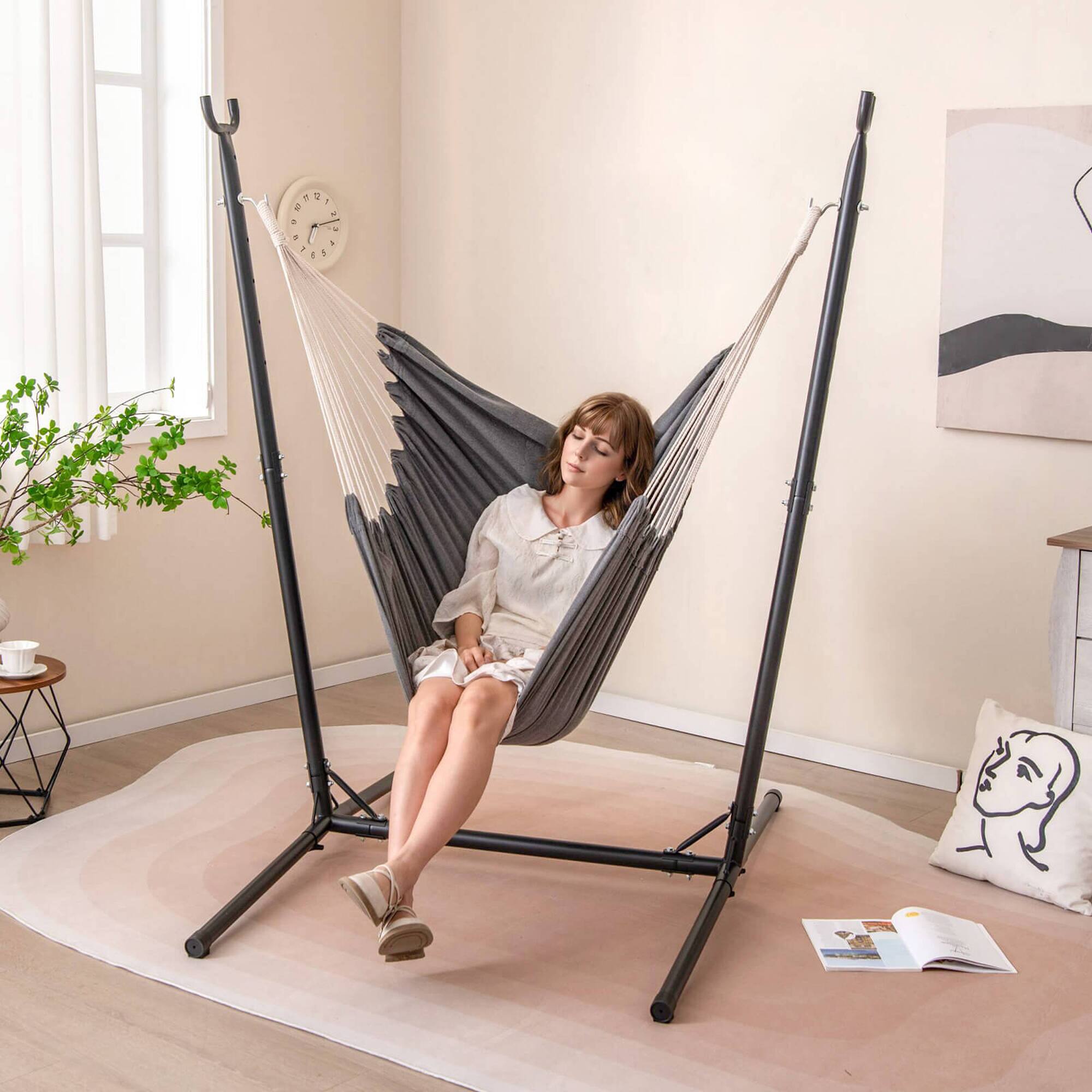 Alt View 3. Costway - Costway Adjustable Hammock Chair with Stand 6 Adjustable Positions Storage Pocket Sturdy - Gray.