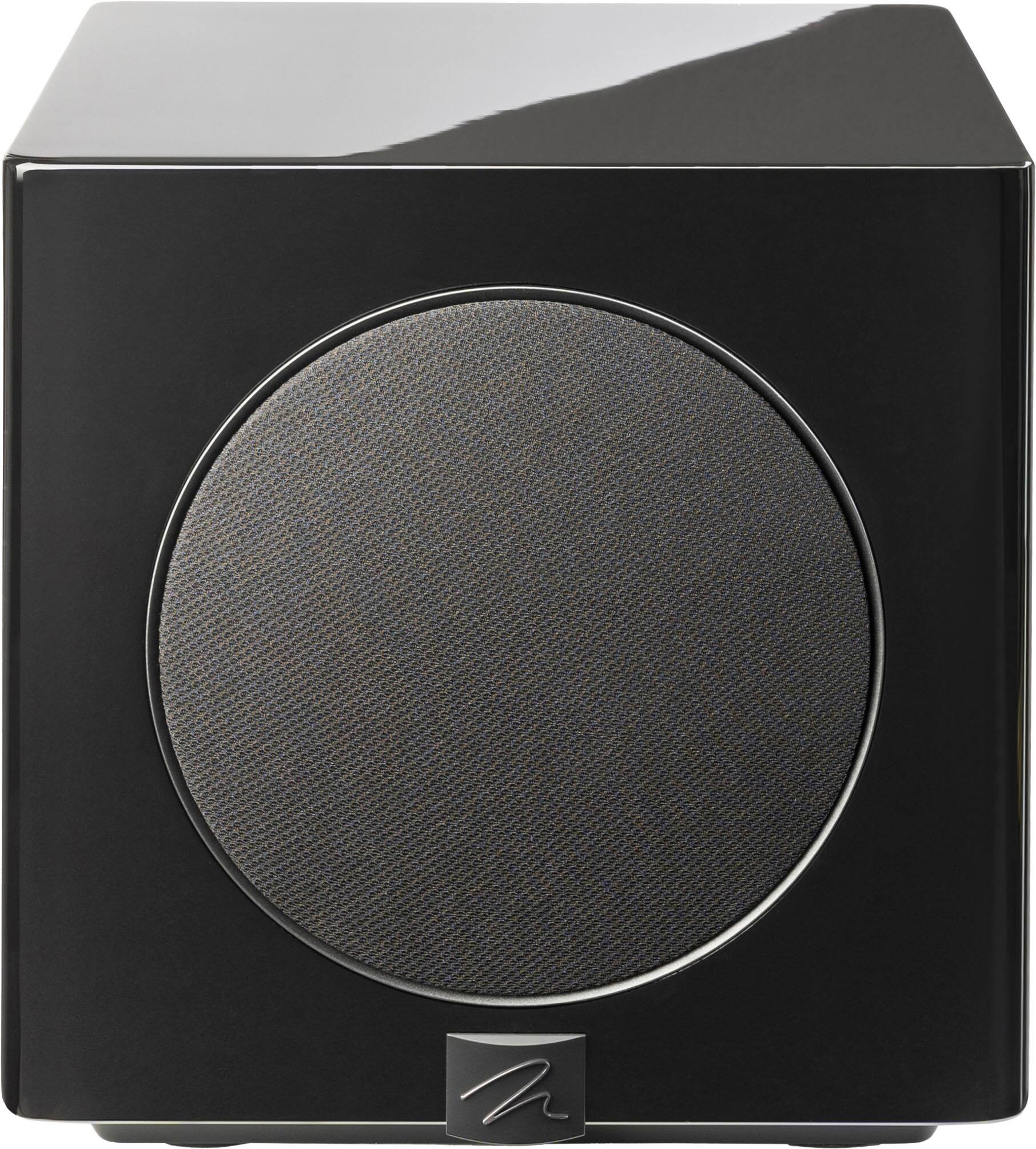 Angle. MartinLogan - Abyss 8, 8” Hybrid, Powered Subwoofer, with Magnitude MT-1kW Amplifier, Sub Control App, and Wireless Built-In - Gloss Black.