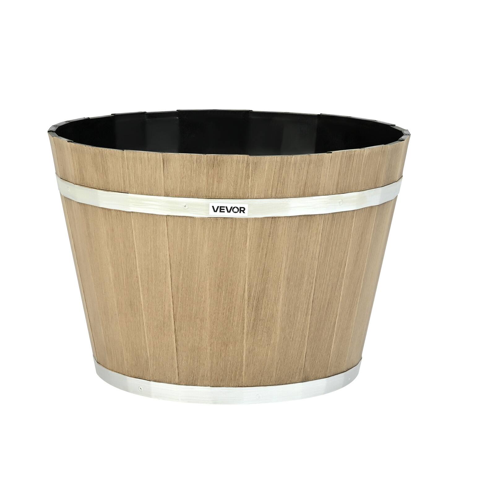 Alt View 5. VEVOR - Plant Pots, 4 Pack 11.81 inch Whiskey Barrel Planters with Drainage Holes, Large Outside Plastic Decoration Flower Pot - Light Wood Grain.