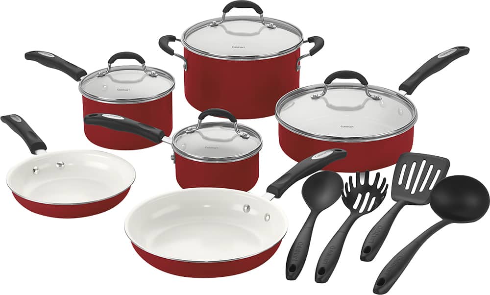 Angle. Cuisinart - Classic 14-Piece Cookware Set - Red.