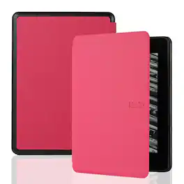 Dteck - For Amazon Kindle Paperwhite 11th Generation 6.8" 2021 Slim Fit Cross-hatched Leather Shockproof Case Auto Sleep/Wake - Deeppink