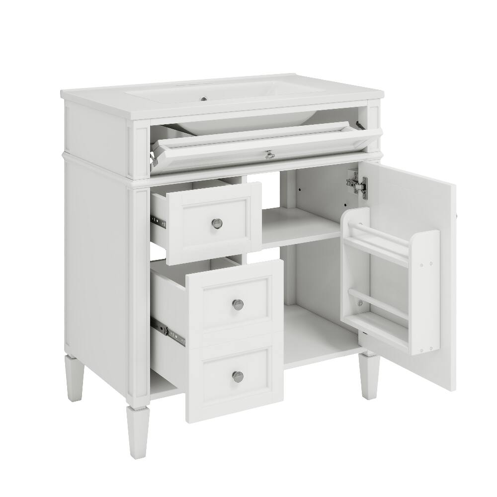 Alt View 8. Loheer - Loheer 30 inch bathroom vanity with sink Modern White Bathroom Storage Cabinet with Tip-out Drawer - White.