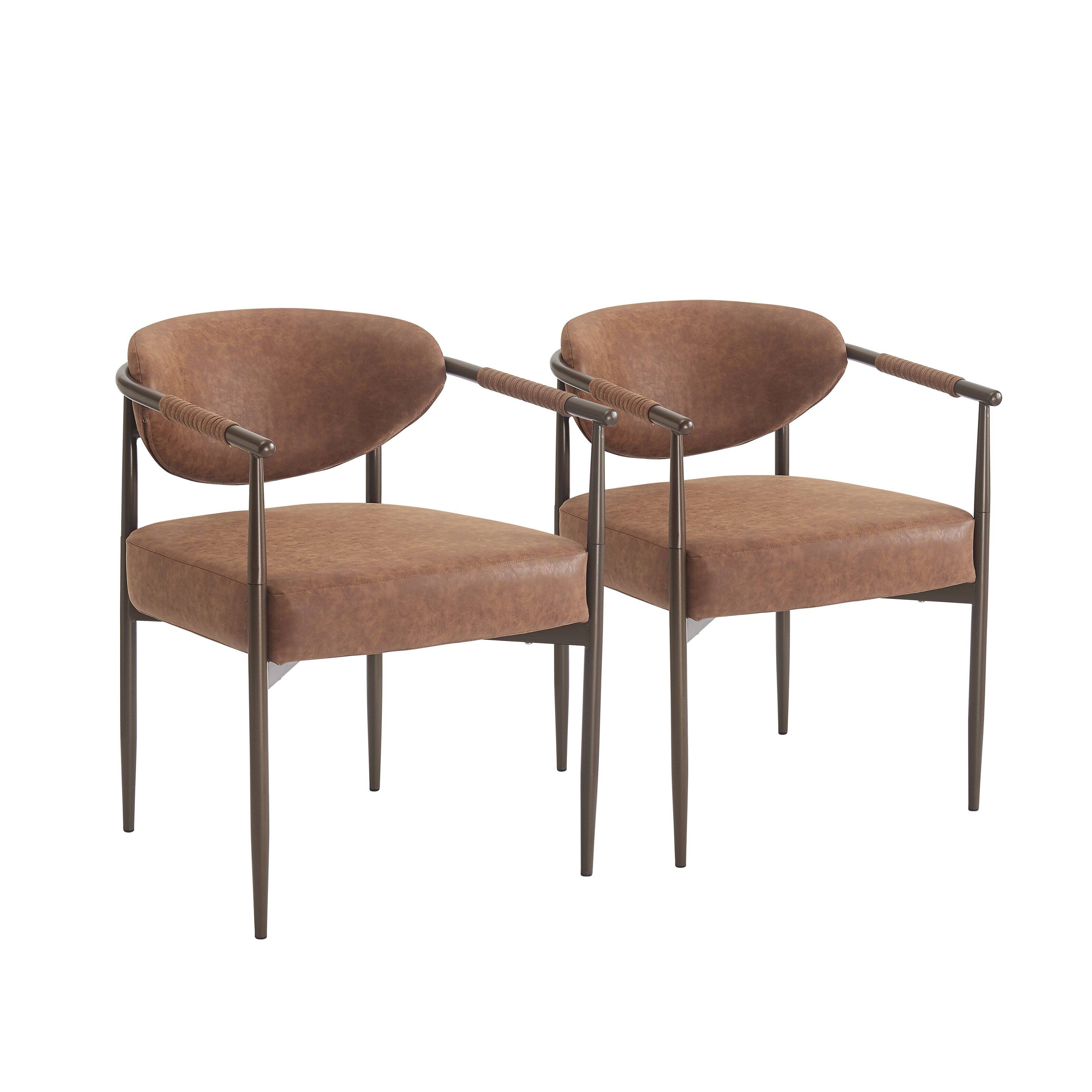 Alt View 2. TinyHomie - Dining Chairs Set of 2 Upholstered Dining Chairs with Coffee Gold Iron Frame and PU leather backrest and seat cushions - Brown and Coffee.