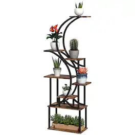 Outsunny - Stand Indoor, 8 Tier 62" S-Shaped Plant Shelf, Corner Plant Rack for Multiple Plants - Carbonized