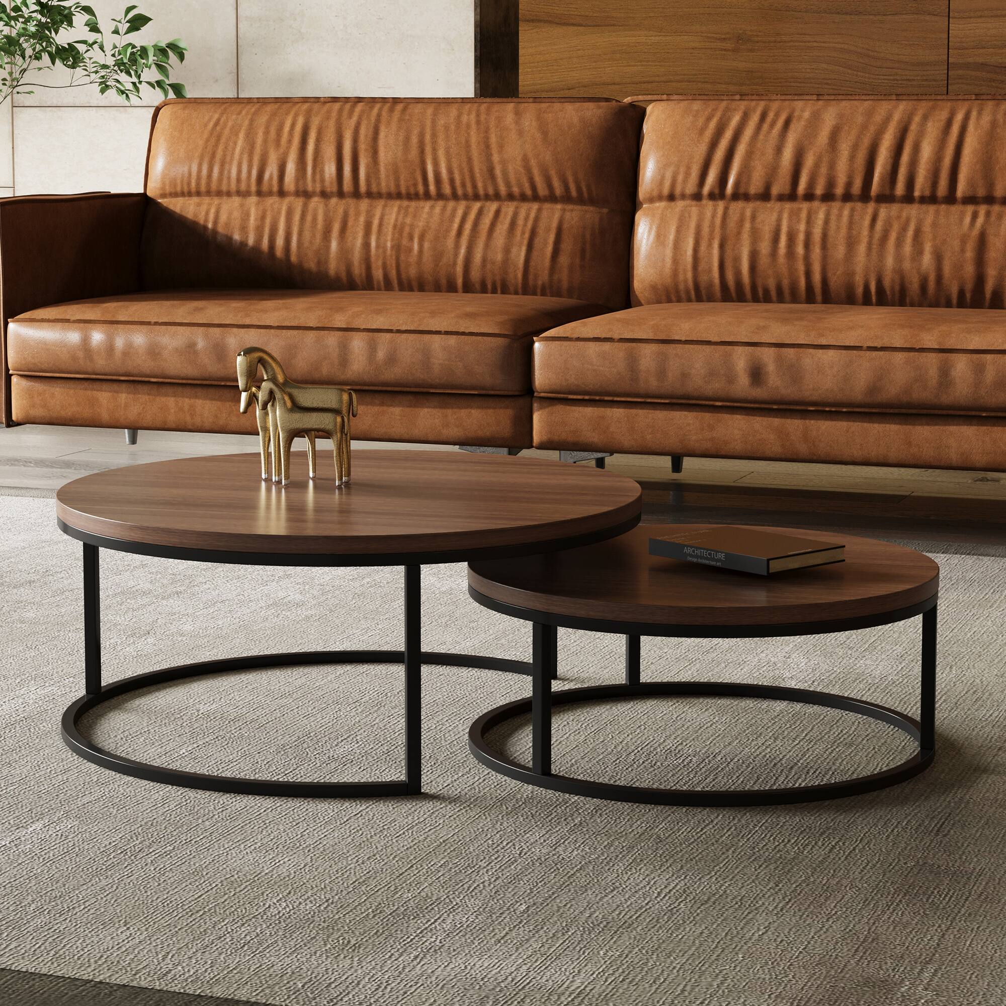 Alt View 1. luck idea - Combination Coffee Tables, Large One 31.5" , Small One 23.7" - Walnut color.
