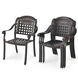 Gymax - 4 Pieces Cast aluminum patio chair bistro dining chair outdoor cast aluminum chair - Bronze