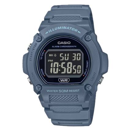 ILLUMINATOR
CASIO
ALARM CHRONOGRAPH
12/24H
PM
10:58:50
SPLIT/RESET
WR
WATER 50M RESIST