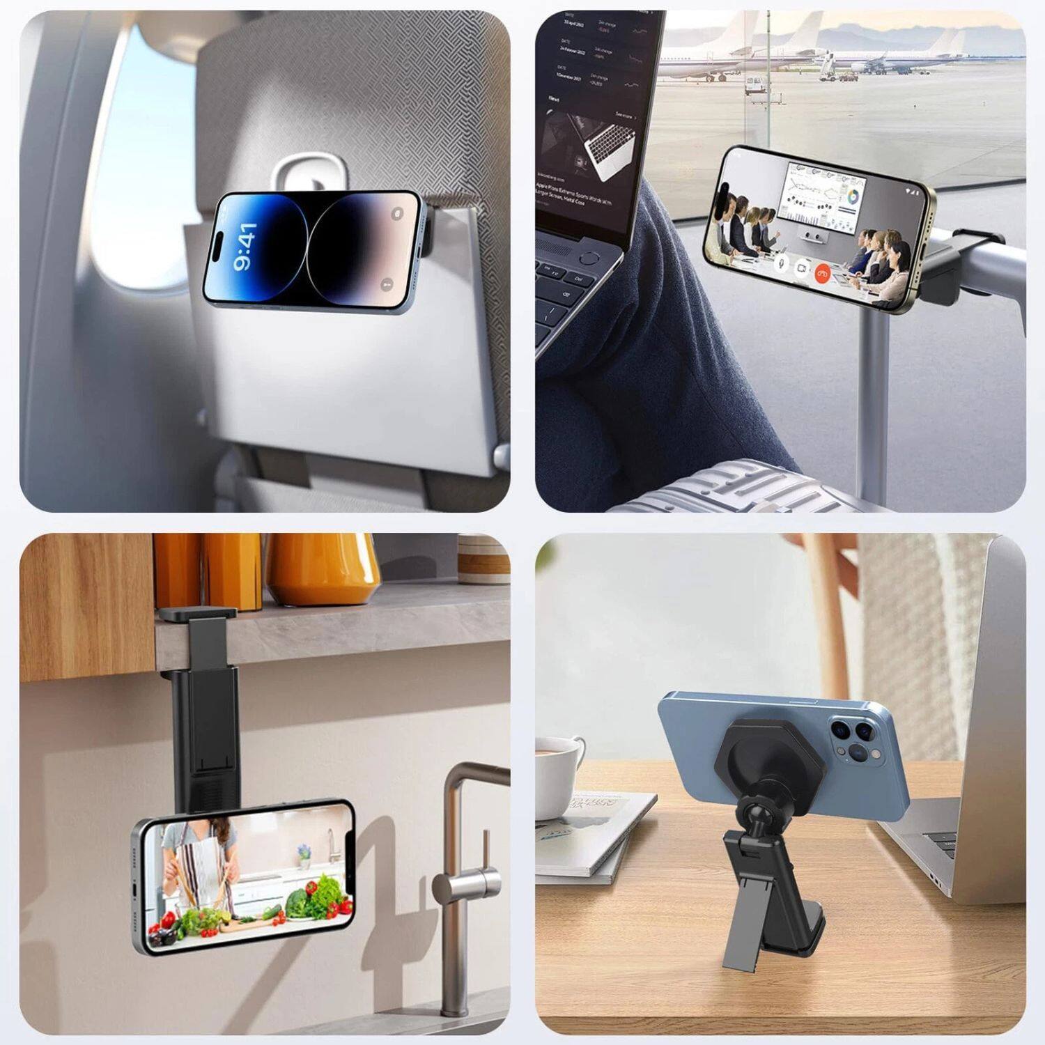 Angle. Stock Preferred - Airplane Phone Holder 360° Magnetic iPhone Holder for MagSafe Travel Essentials - Black.