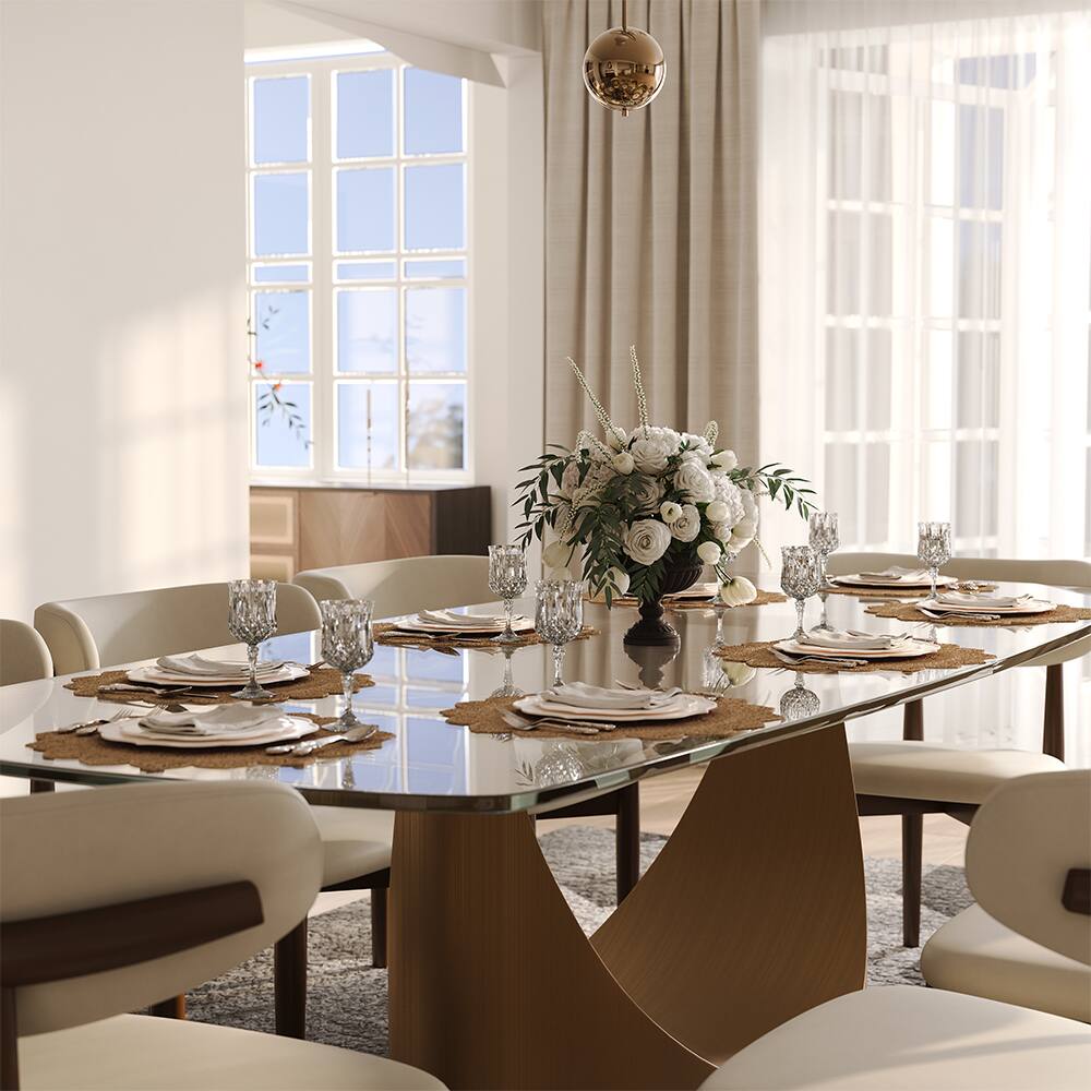 Alt View 9. POVISON - 71" Modern Glass  Long Dining Table for 6, Transparent Glass for Kitchen, Bronze Stainless Steel Pedestal Kitchen Table - Transparent.