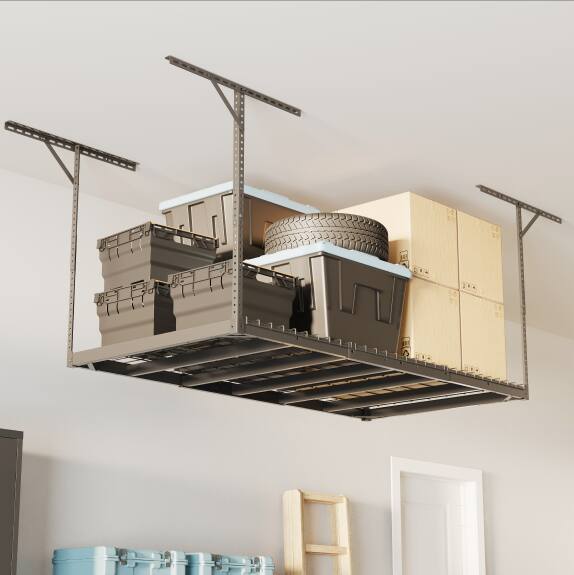 Left. Fleximounts - Max Series 36 in. W x 72 in. D Heavy Duty Ceiling Mounted Garage Rack - Black.