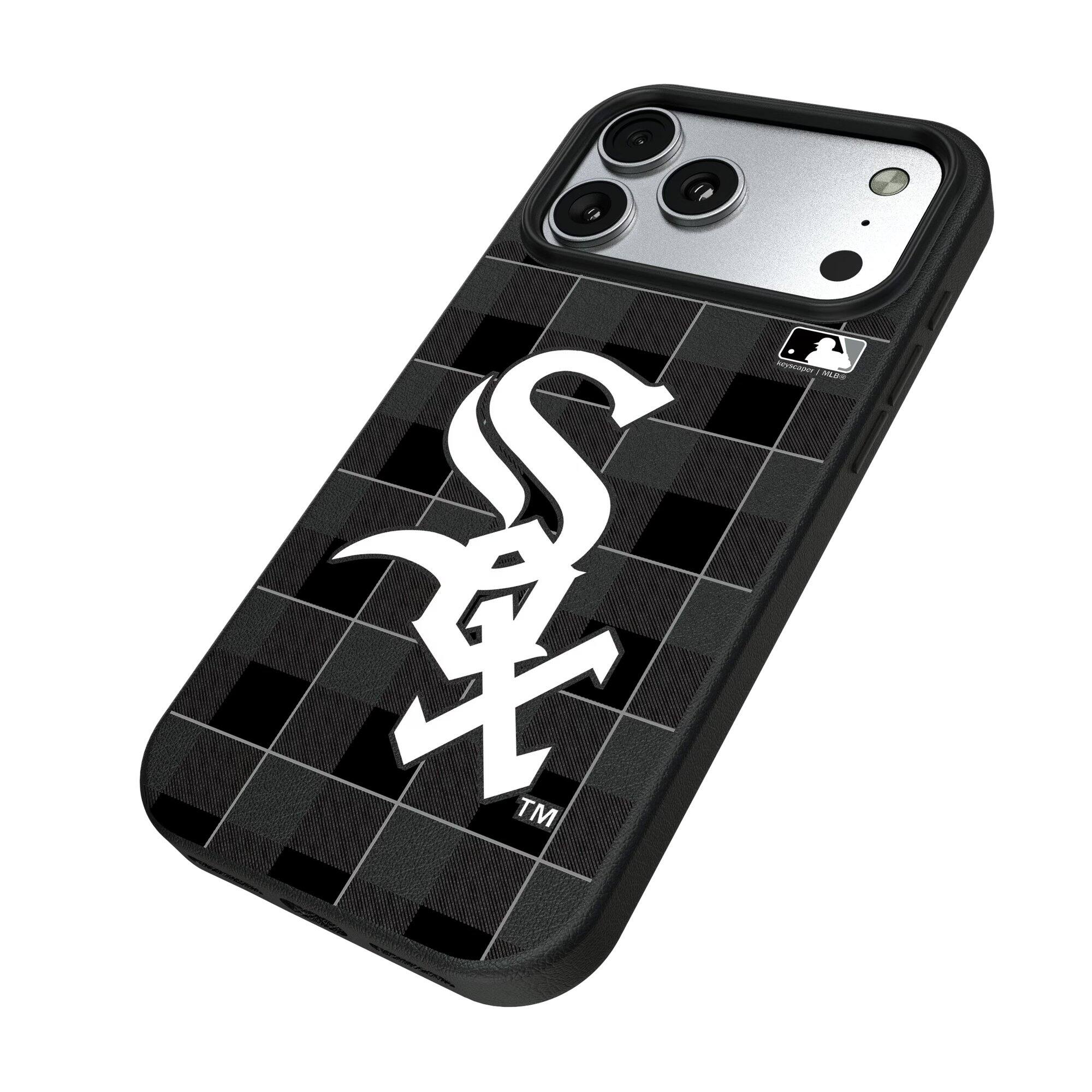 Alt View 1. Keyscaper - Chicago White Sox Plaid Magnetic Bump iPhone Case - 15 - Black.