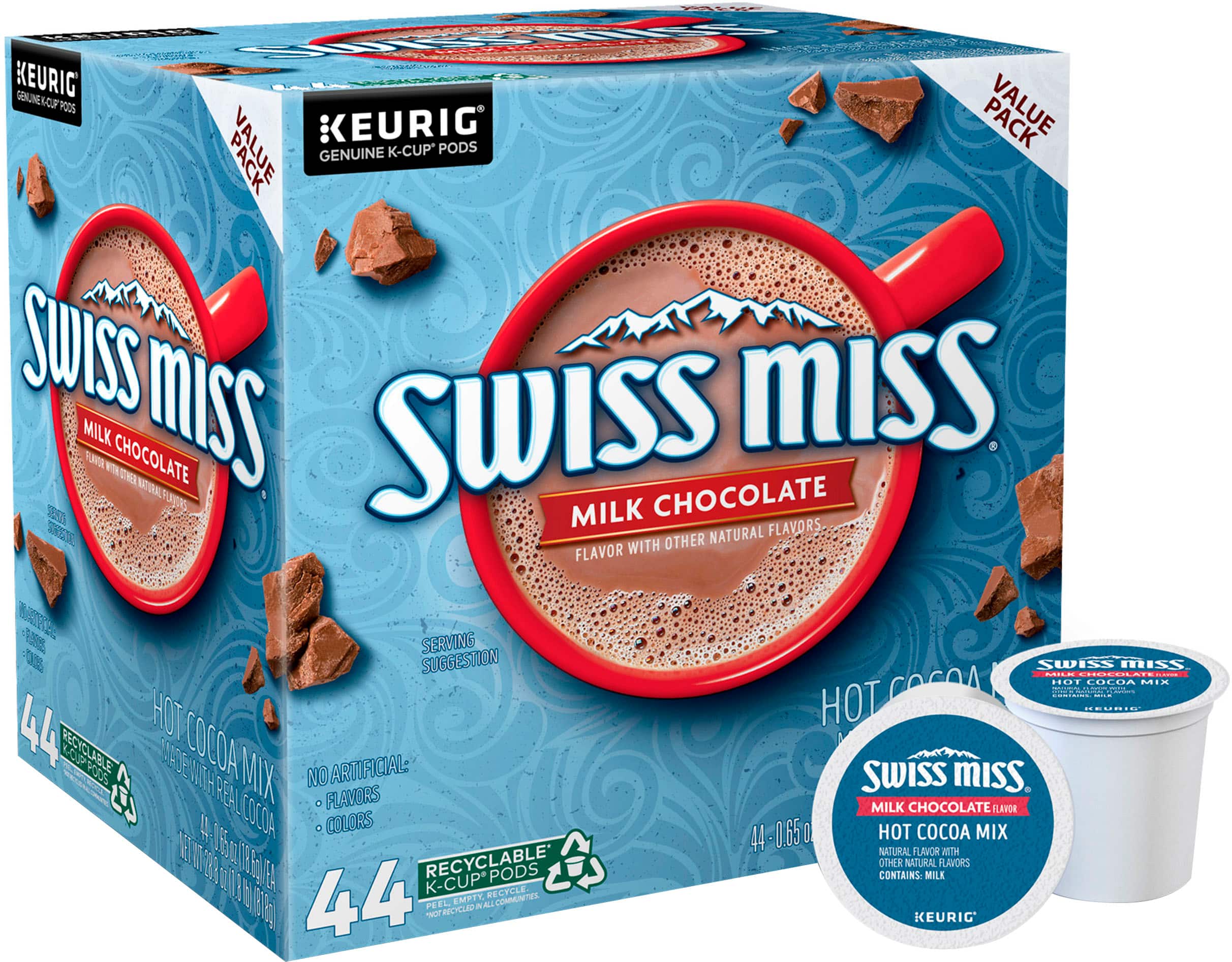 Angle. Swiss Miss - Milk Chocolate Hot Cocoa, Keurig Single-Serve K-Cup Pods, 44 Count.