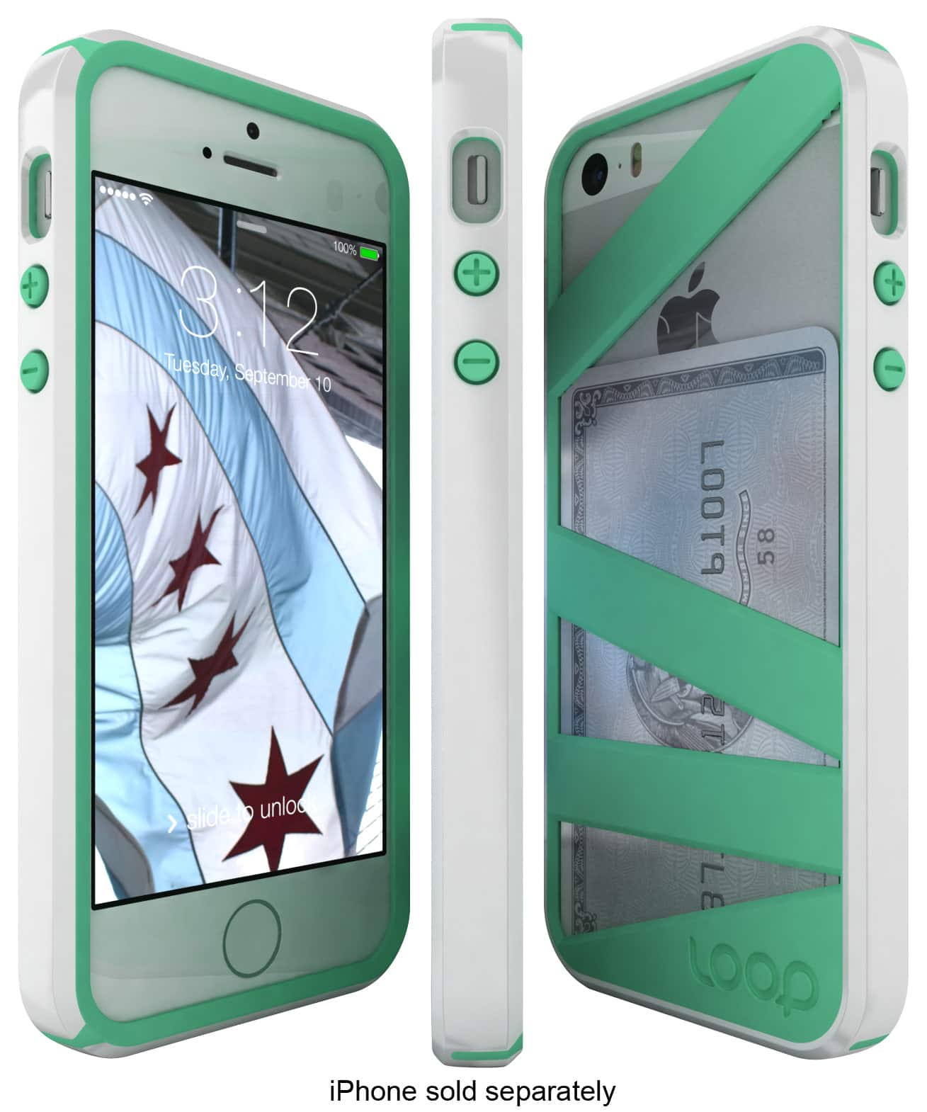 Loop - Straitjacket Hard Shell Case for Apple® iPhone® 5 and 5s - White/Mint - Larger Front