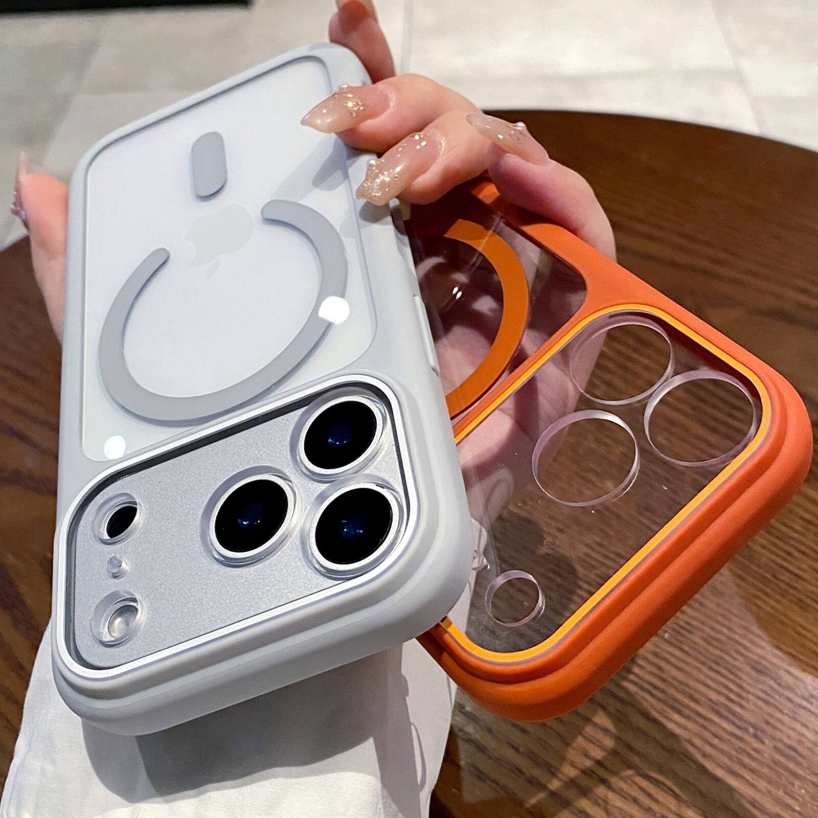 Angle. Dteck - for Apple iPhone 17 Pro Max Clear Magnetic Shockproof Case,Non-Slip Hard PC+TPU Bumper Mag Safe Wireless Charging Cover - White.