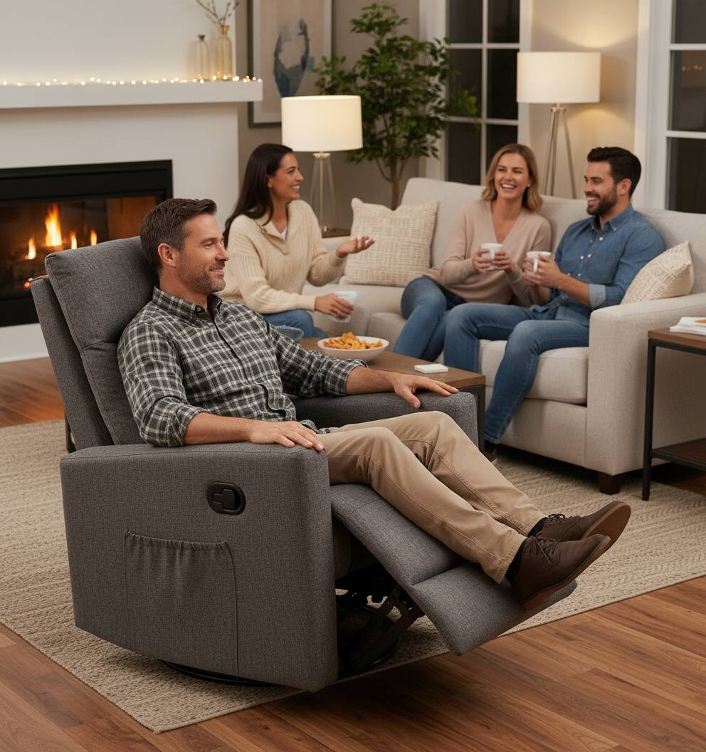 Alt View 6. AOITUN - Gray Fabric 360 Swivel Rocker Recliner Chair, Plush Upholstered Glider with Side Pocket for Nursery & Living Room - Gray.