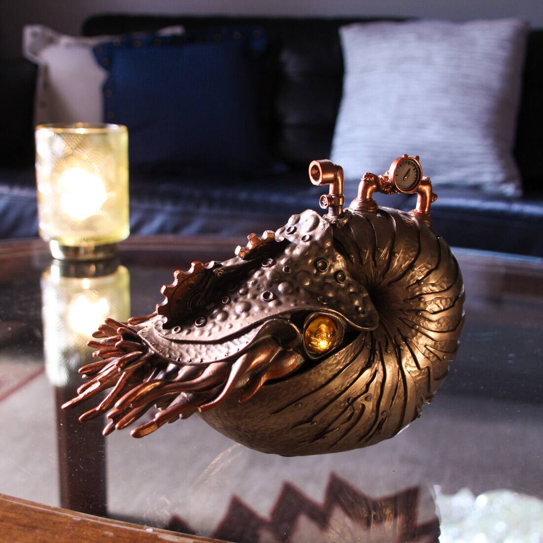 Alt View 1. Zeckos - Steampunk Nautilus & Octopus Skull Statues – Retro-Futuristic Oceanic Sculptures - Bronze.