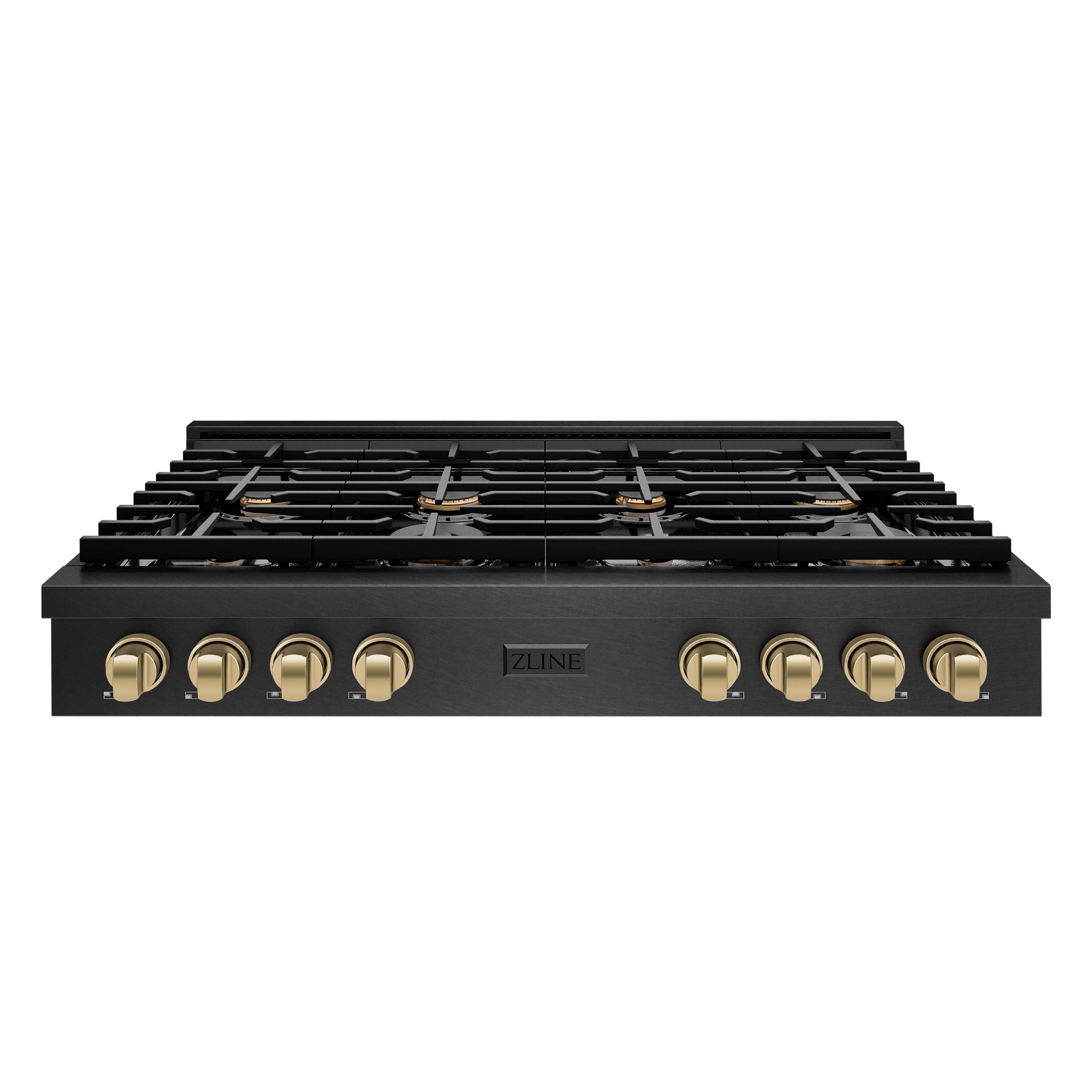 Front. ZLINE - ZLINE Autograph 48 in. 8 Burner Paramount Gas Rangetop in Black Satin Stainless Steel with Bronze Accents (SRTBSZ-48-CB) - Black Satin Stainless Steel.