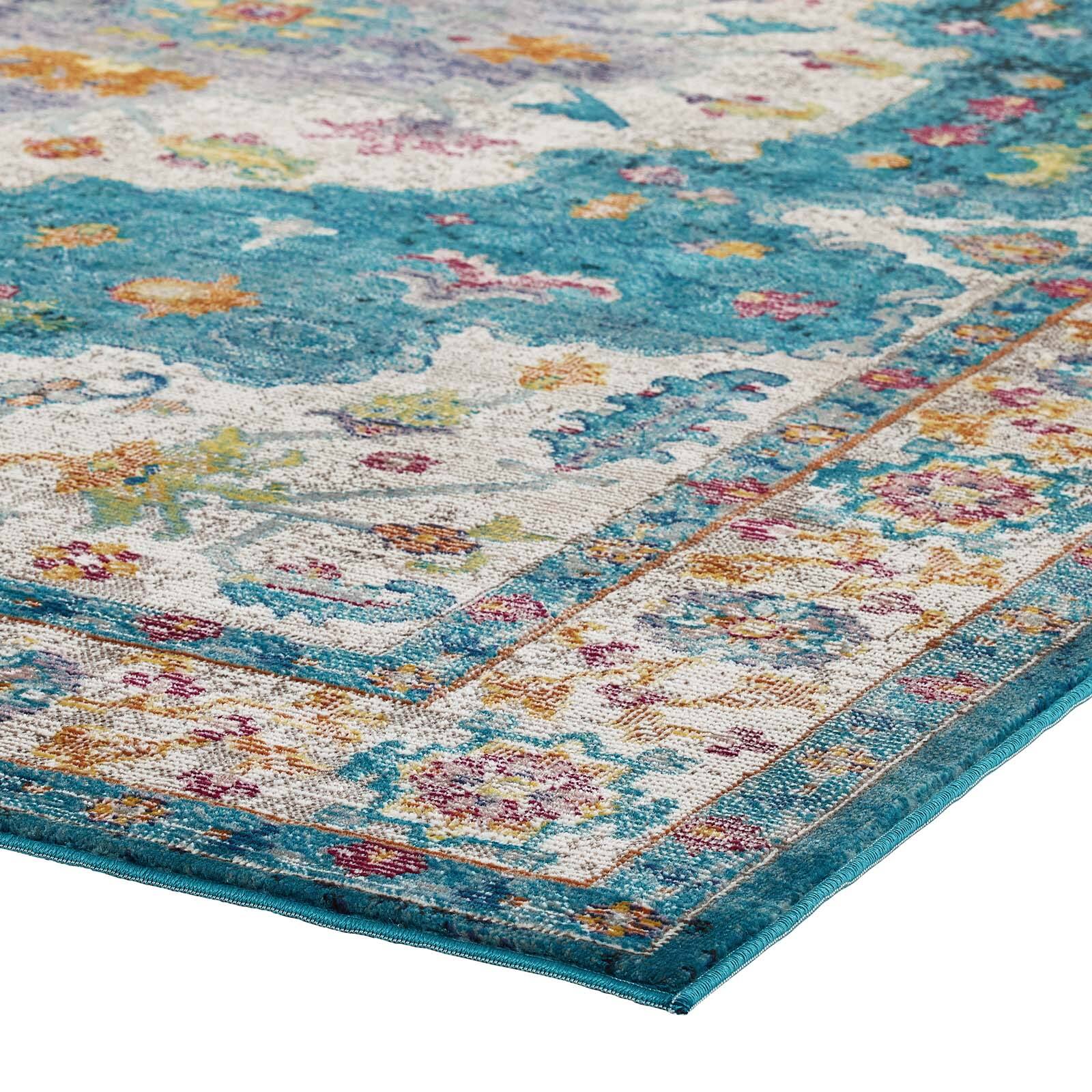 Alt View 2. Modway - Success Anisah Distressed Floral Vintage Medallion Area Rug - Blue Ivory Yellow Orange.