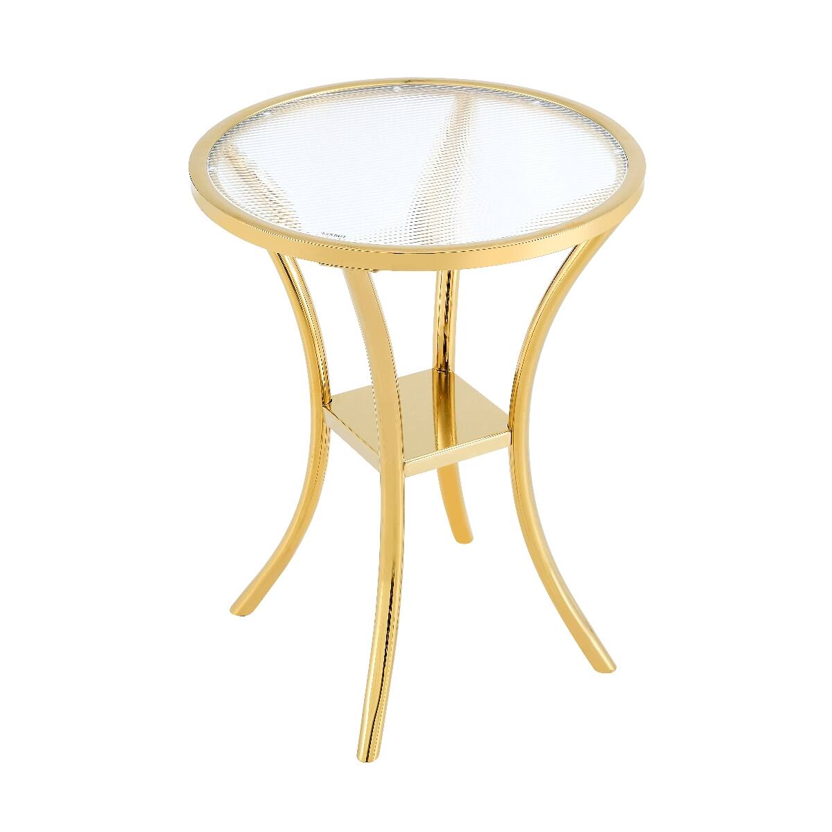 Alt View 2. Loheer - Loheer Round Bar Table with Ribbed Tempered Glass Top and Golden Stainless Steel Base - Golden.