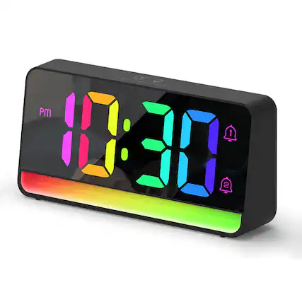 Front. Dazzed Corner - RGB Digital Alarm Clock,Plug in Clock - Black.
