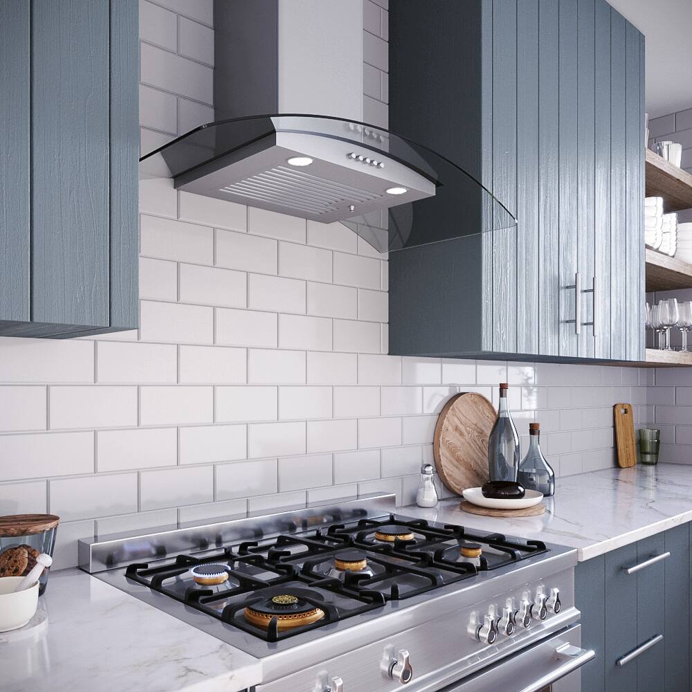 Back. Streamline - 36 in. Alfonso Convertible Wall Mount 220 CFM Range Hood, Baffle Filters, Push Button Control, LED Lights - Brushed Stainless Steel.