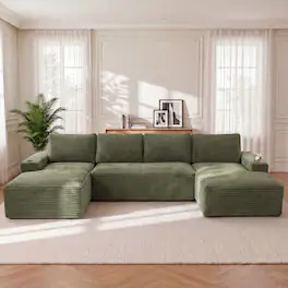 Anysun - Compressible U-Shaped Sectional Sofa Set – Minimalist Style Modular Sofa, Corduroy Fabric Cloud Couch for Living Room - Green