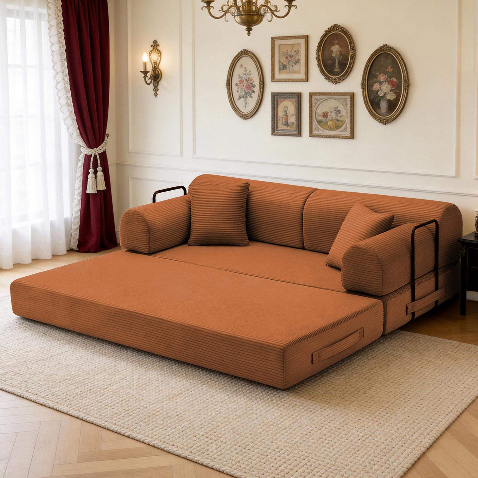 Alt View 1. Roomtec - Convertible Sleeper Sofa BedCorduroy Folding Mattress Couch with FixedShape Frame Floor Sofa Lounge Couch for Living - Orange.