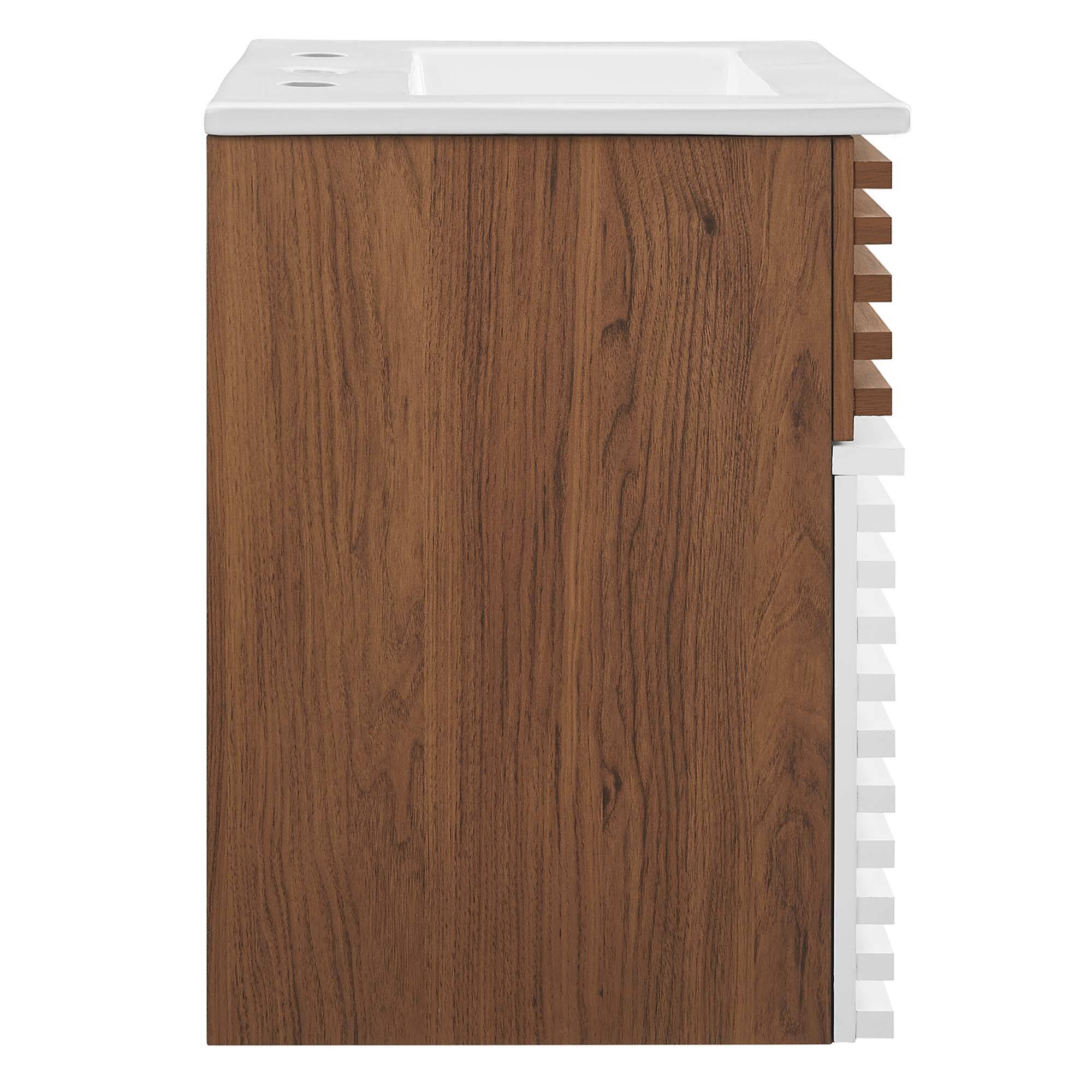 Alt View 1. Modway - Render Wall-Mount Bathroom Vanity with White Basin Included - White Walnut White.