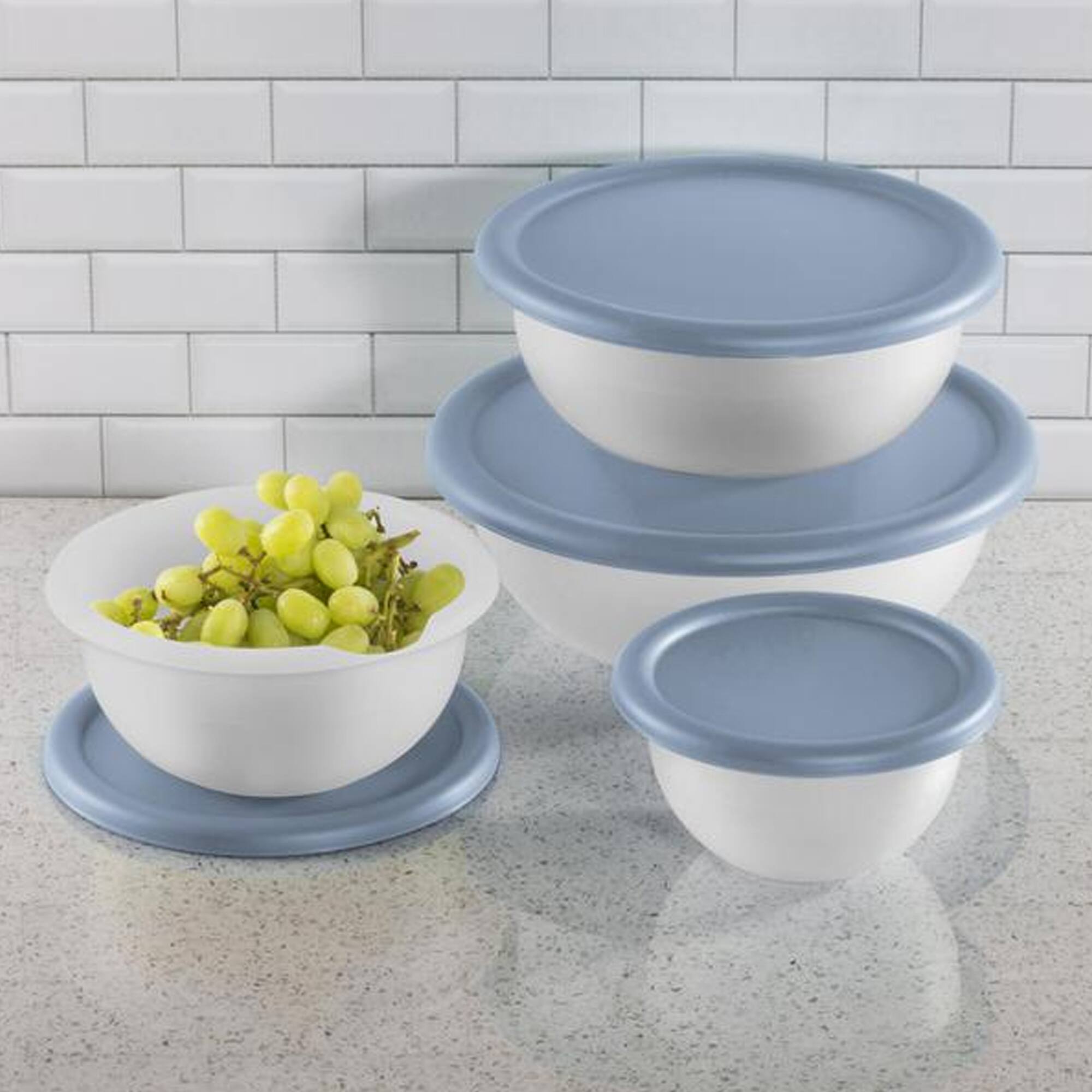 Sterilite - Nesting Mixing Covered Bowl Set with Lids, (Set of 6) - Washed blue - Thumbnail 4