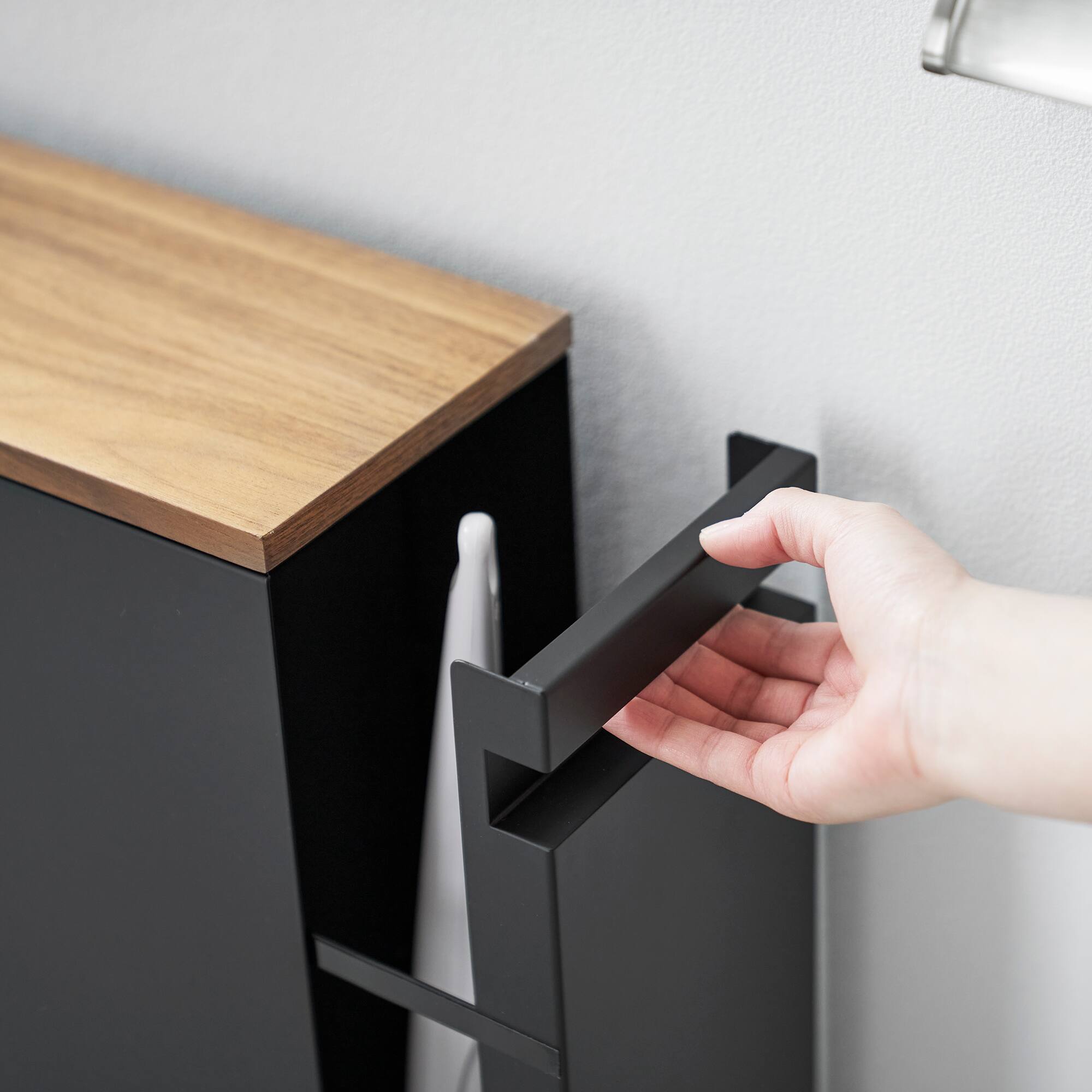 Angle. Yamazaki Home - Pull-Out Bathroom Storage Cabinet - Steel + Wood - Black.