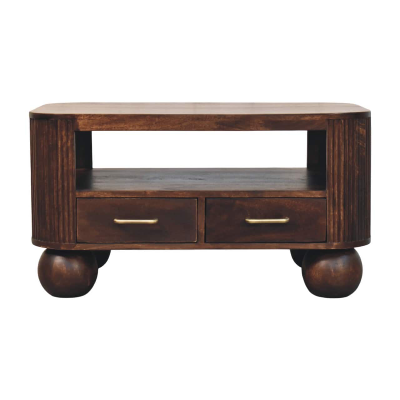Artisan Furniture - Solid Wood Sphere Leg Coffee Table, 2 Drawers - Brown